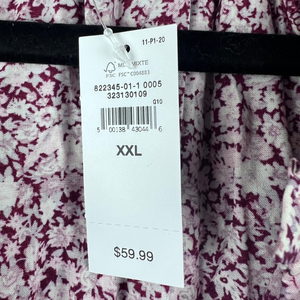 Gap Floral Dress Smocked Waist Midi Purple White Button Front‎ XXL New - Picture 8 of 11